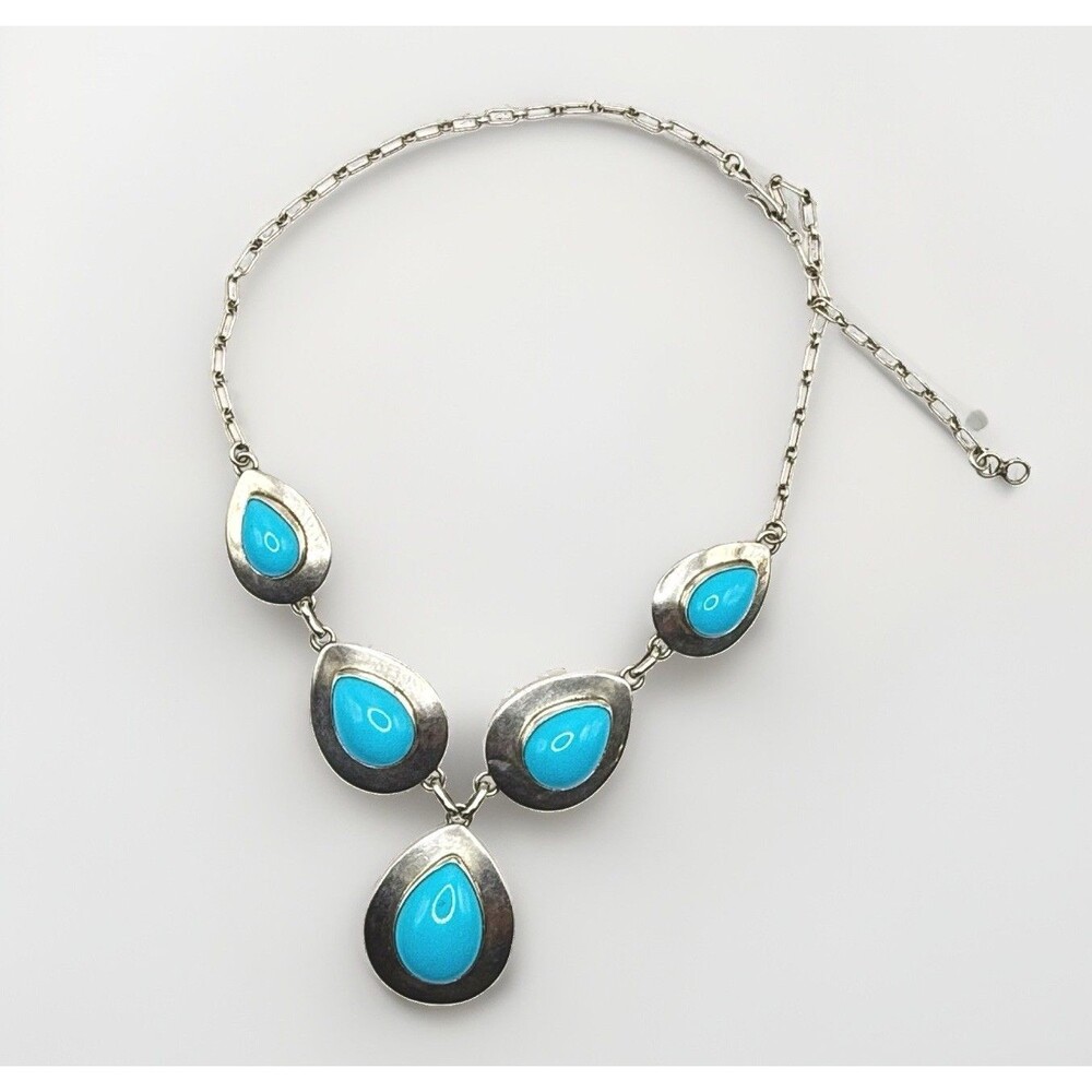 Vintage SALLY RAMONE Native American Navajo Turquoise Silver Signed SR Necklace